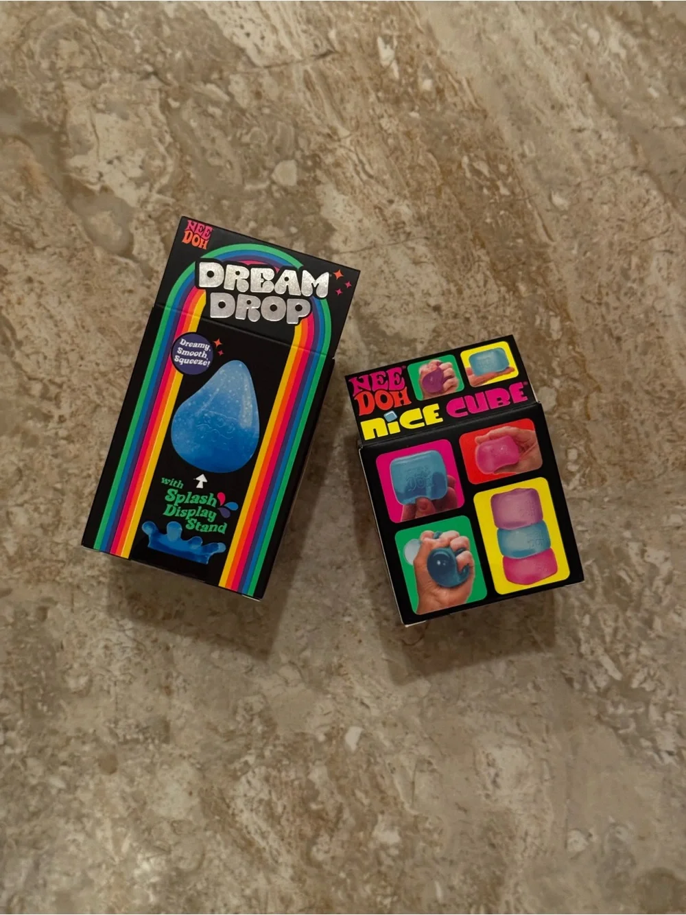 NeeDoh Dream Drop & Nice Cube Squishy Toys - Pink and Purple